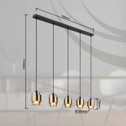 Milley hængelampe, længde 105 cm, messingfarvet, 5 lyskilder.