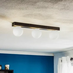 Mini loftlampe til bad, 3 lyskilder, sort, glas/metal