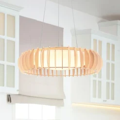 Monte LED hængelampe, Ø 60 cm, lyst træ, træ, CCT