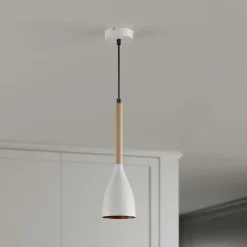 Muza pendel, enkeltlys, hvid/lyst træ