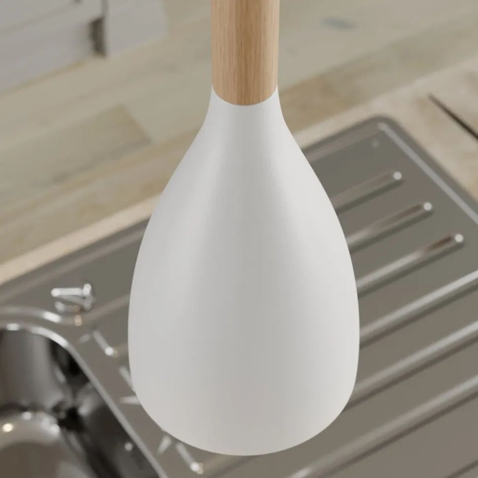 Muza pendel, enkeltlys, hvid/lyst træ