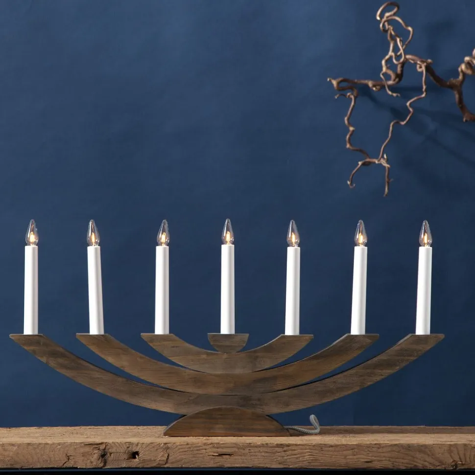 Navida vinduesstage, træ, 7 lyskilder, brun