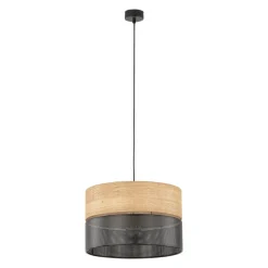 Nicol hængelampe, sort/træ-effekt, Ø 38 cm, 1-lys, 1 x E27