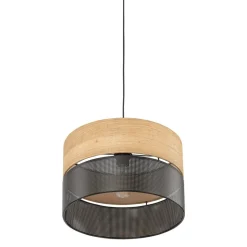 Nicol hængelampe, sort/træ-effekt, Ø 38 cm, 1-lys, 1 x E27
