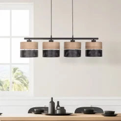 Nicol hængelampe, sort/træ-effekt, 94x20 cm 4-lys 4 x E27
