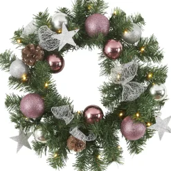 Noel LED-julekrans med sølv-/pinkfarvet dekoration