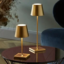 Nuindie mini LED genopladelig bordlampe, USB-C, guld, IP54, dæmpbar