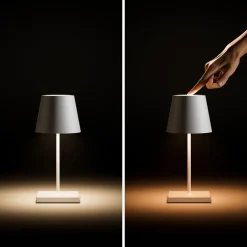 Nuindie mini LED genopladelig bordlampe, USB-C, hvid, IP54, dæmpbar