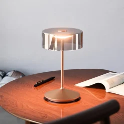Numotion LED genopladelig bordlampe, bronze, glas, IP54, dæmpbar