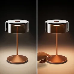 Numotion LED genopladelig bordlampe, bronze, glas, IP54, dæmpbar