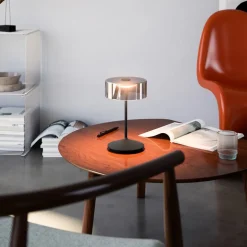 Numotion LED genopladelig bordlampe, sort, glas, IP54, dæmpbar