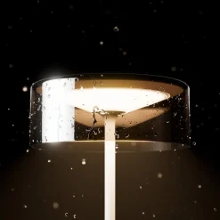 Numotion LED genopladelig bordlampe, hvid, glas, IP54, dæmpbar