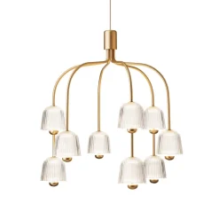 Nuura LED-lysekrone Asteea 9, Ø 66 cm, messingfarvet/klar