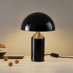 Oluce Atollo bordlampe, aluminium, Ø 25 cm, sort