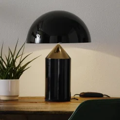 Oluce Atollo bordlampe, dæmpbar, Ø38cm, sort