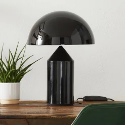 Oluce Atollo bordlampe, dæmpbar, Ø38cm, sort