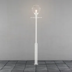 Orion lygtepæl i hvid med klar kugleskærm