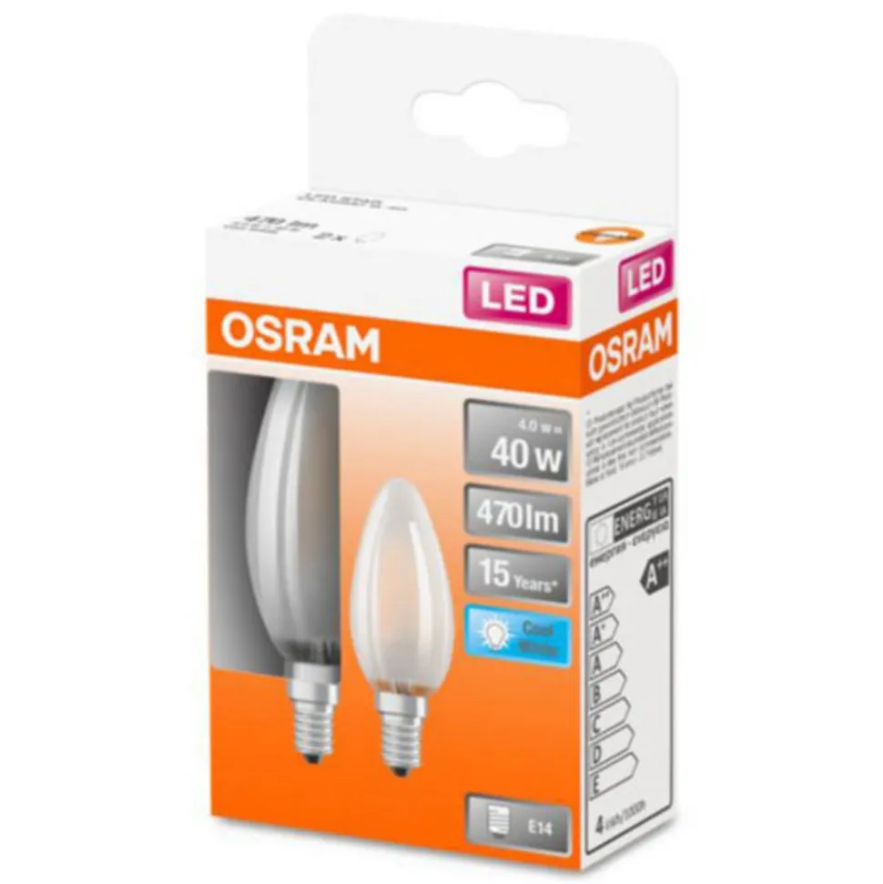 OSRAM Classic B LED-pære E14 4W 4.000K mat 2 stk.