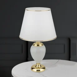 Ovum bordlampe, hvid/guldfarvet, højde 48 cm, keramik/chintz