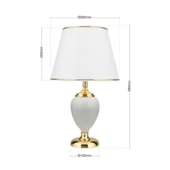Ovum bordlampe, hvid/guldfarvet, højde 48 cm, keramik/chintz