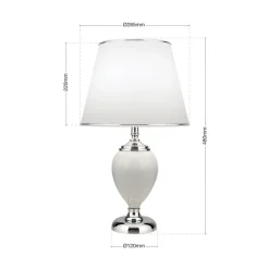 Ovum bordlampe, hvid/krom, højde 48 cm, keramik/chintz