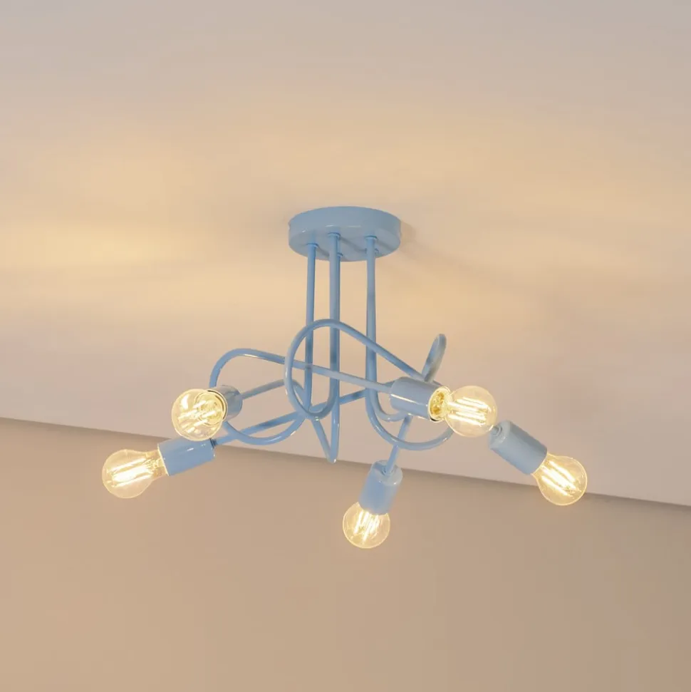 Oxford loftlampe, lyseblå, Ø 47 cm, metal, 5 lyskilder