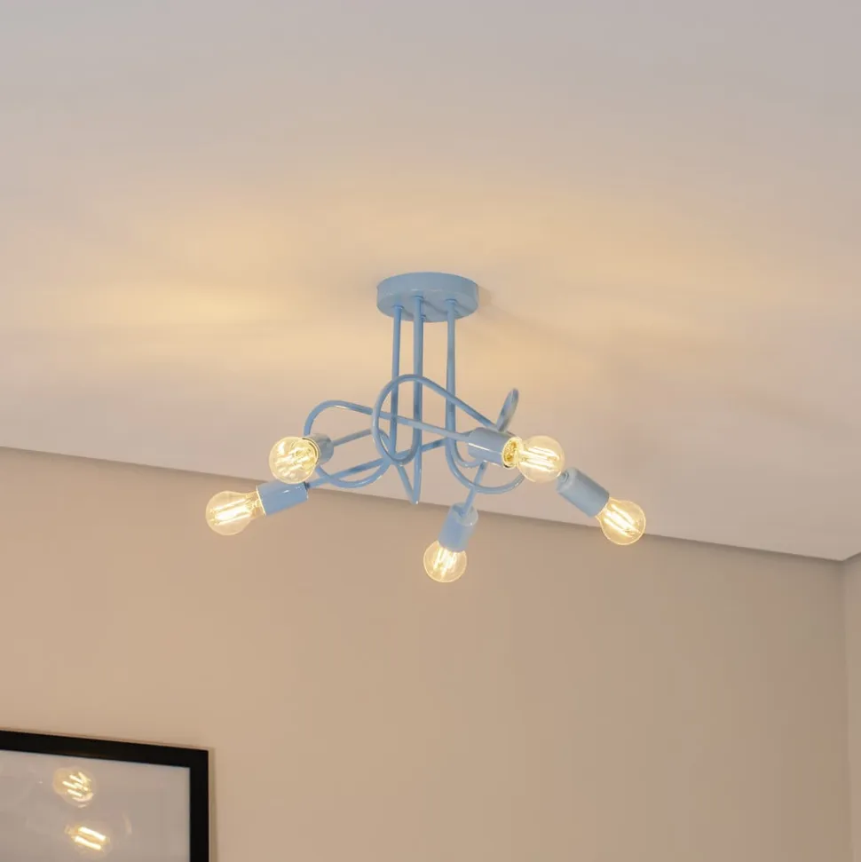 Oxford loftlampe, lyseblå, Ø 47 cm, metal, 5 lyskilder