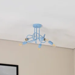 Oxford loftlampe, lyseblå, Ø 47 cm, metal, 5 lyskilder