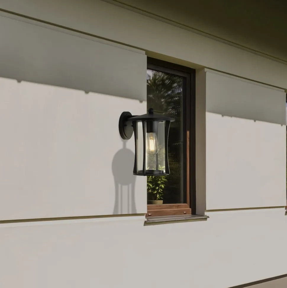 Pagoda udendørs væglampe, IP44, sort, metal, E27