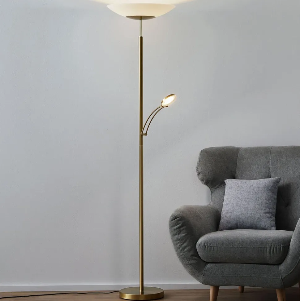 Paul Neuhaus LED-gulvlampe Alfred, messingfarvet, dæmpbar