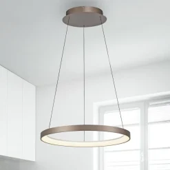 Paul Neuhaus LED-hængelampe Hoop, brun, Ø 57 cm, dæmpbar