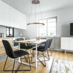 Paul Neuhaus LED-hængelampe Hoop, brun, Ø 57 cm, dæmpbar