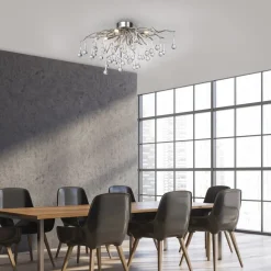 Paul Neuhaus loftlampe Icicle, glaspendel, 4 lyskilder, sølv