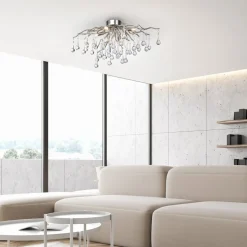 Paul Neuhaus loftlampe Icicle, glaspendel, 4 lyskilder, sølv