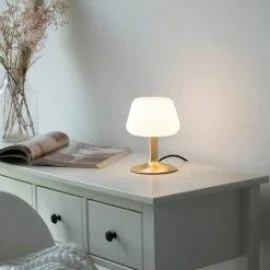 Paul Neuhaus Till bordlampe, messingfarvet, glas, dæmpbar