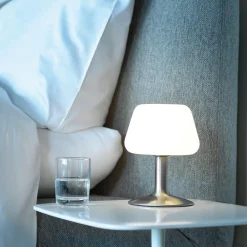 Paul Neuhaus Till bordlampe, stålfarvet, glas, dæmpbar