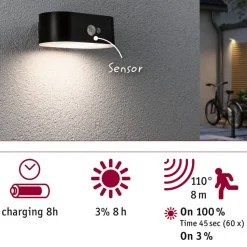 Paulmann Adya udendørs væglampe, solcelle, sensor