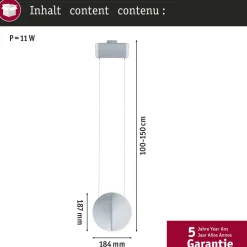 Paulmann URail-pendel Alejandro krom 3.000 K 3-trins dæmpbar