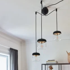 Pendellampe Acorn 3 lyskilder sort og messing