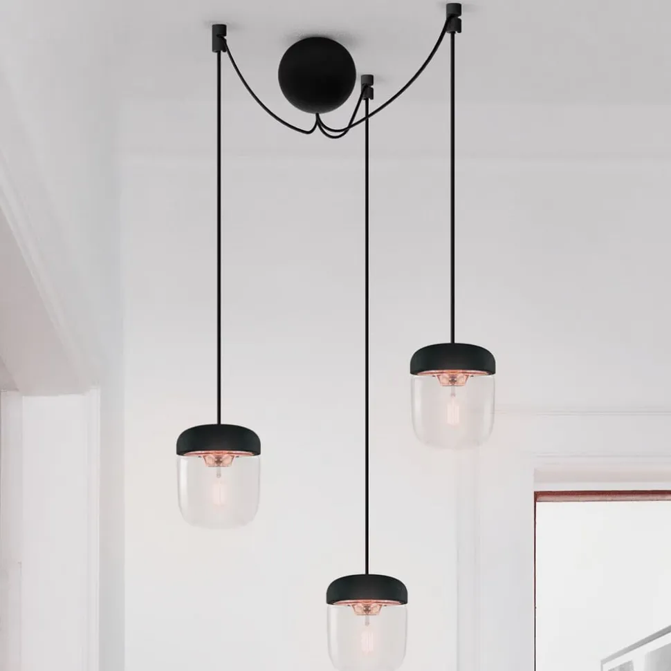 Pendellampe Acorn sort og kobber - 3 lyskilder