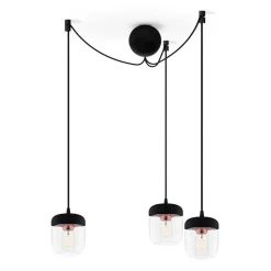 Pendellampe Acorn sort og kobber - 3 lyskilder