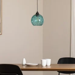 Pendellampe Benek, blå, glas, Ø 20 cm, E27