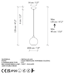 Pendellampe Benek, gul, glas, Ø 20 cm, E27