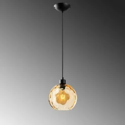 Pendellampe Benek, gul, glas, Ø 20 cm, E27