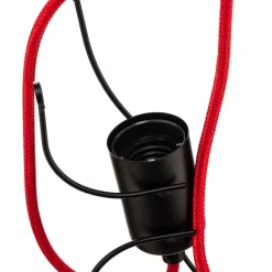 Pendellampe Bobi 2 i sort, kabel rød, 2 lyskilder.