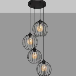 Pendellampe Cumera i sort, 4 lyskilder, rund