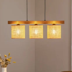 Pendellampe Forest, træ lys/sort, jute natur, 3 lyskilder.