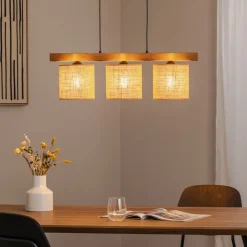 Pendellampe Forest, træ lys/sort, jute natur, 3 lyskilder.