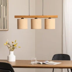 Pendellampe Forest, træ lys/sort, jute natur, 3 lyskilder.