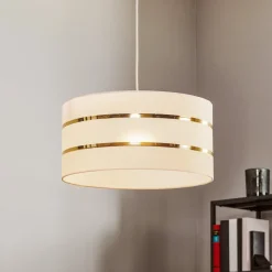 Pendellampe Helen tekstilskærm hvid-guld Ø 40 cm